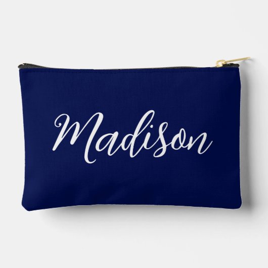 Chic Navy Blue Name Custom Handwritten Script アクセサリーポーチ (裏面)