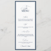Chic Navy Blue Old Money Wedding Dinner Menu Card メニュー (正面)
