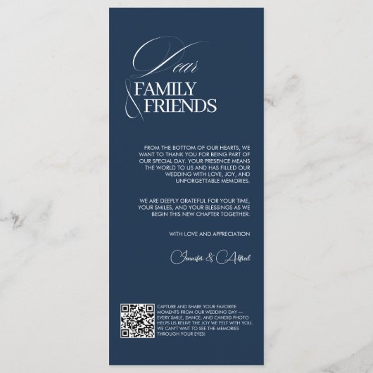 Chic Navy Blue Old Money Wedding Dinner Menu Card メニュー (裏面)