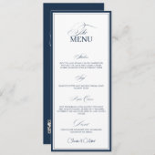 Chic Navy Blue Old Money Wedding Dinner Menu Card メニュー (正面/裏面)