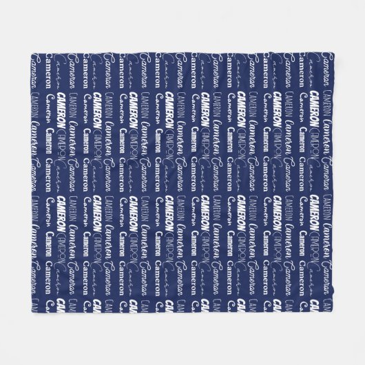 Chic Navy Blue Personalized Name Collage フリースブランケット (正面(横))