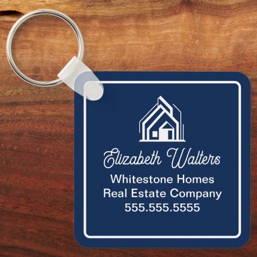 Chic Navy Blue Real Estate Company Custom Realtor キーホルダー (正面)