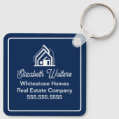 Chic Navy Blue Real Estate Company Custom Realtor キーホルダー (裏面)