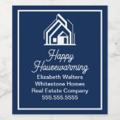 Chic Navy Blue Real Estate Company Custom Realtor ワインラベル (シングルラベル)
