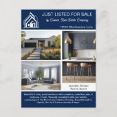 Chic Navy Blue Real Estate Company Home Listing ポストカード (正面)