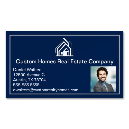 Chic Navy Blue Real Estate Company Realtor Photo マグネット名刺 (正面)