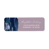 Chic Navy Blue Silver Mauve Wedding Return Address ラベル (正面)