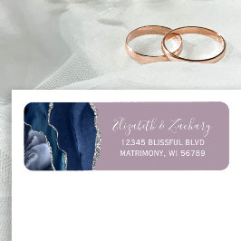 Chic Navy Blue Silver Mauve Wedding Return Address ラベル