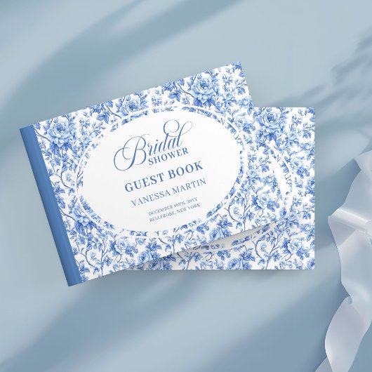 Chic Navy Blue Toile Roses Bridal Shower GuestBk ゲストブック