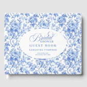 Chic Navy Blue Toile Roses Bridal Shower GuestBk ゲストブック (正面)