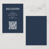 Chic Navy Blue Wedding Registry QR Code エンクロージャーカード (正面/裏面)