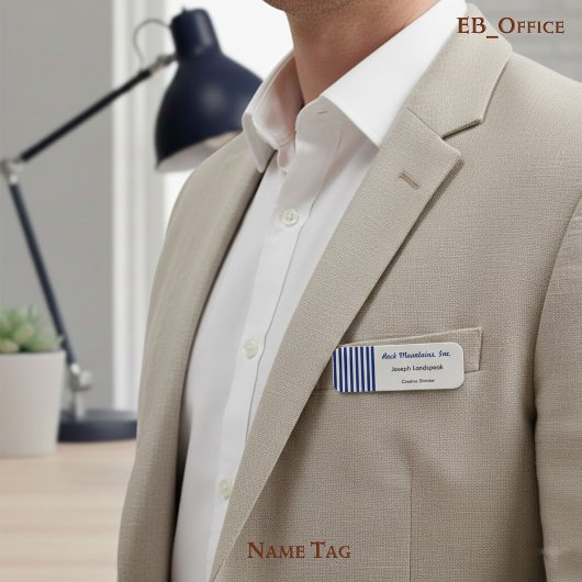 Chic Navy Blue & White Stripes Boutique Executive 名札