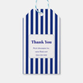 Chic Navy Blue & White Stripes Business Thank You ギフトタグ (正面)