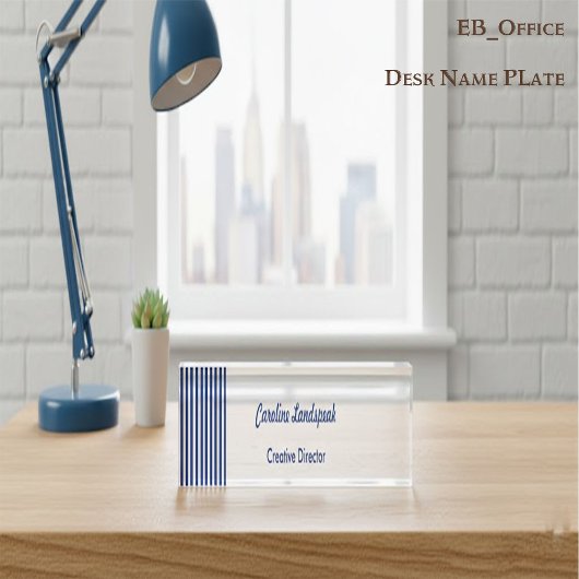 Chic Navy Blue White Stripes | Professional Custom デスクネームプレート
