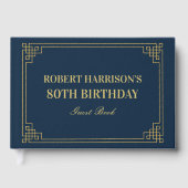 Chic Navy Gold Art Deco 80th Birthday Celebration ゲストブック (正面)