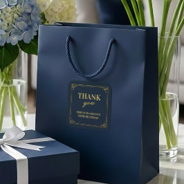 Chic Navy Gold Art Deco 80th Birthday Thank You スクエアシール