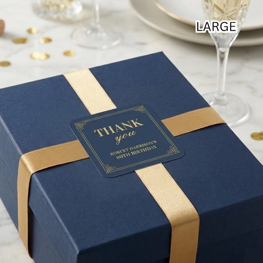 Chic Navy Gold Art Deco 80th Birthday Thank You スクエアシール