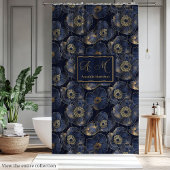 Chic Navy Gold Bathroom Statement Curtain シャワーカーテン