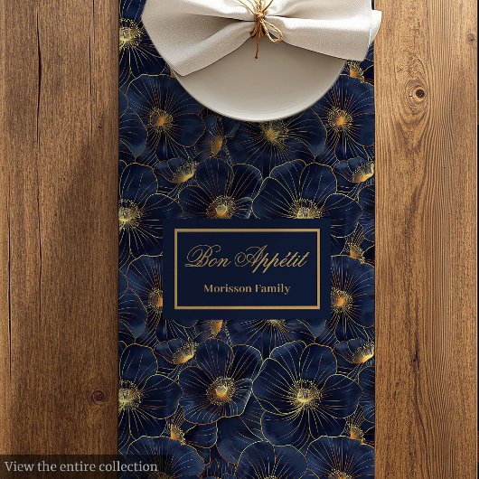 Chic Navy Gold Botanical Table Style ミディアムテーブルランナー