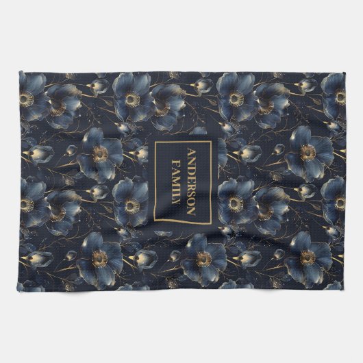 Chic Navy Gold Kitchen Towel Elegant Gift Idea キッチンタオル (横)