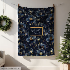 Chic Navy Gold Throw Elegant Monogram Gift Idea フリースブランケット