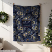 Chic Navy Gold Throw Elegant Monogram Gift Idea フリースブランケット