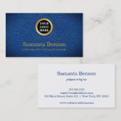 Chic Navy Leather Professional Round Gold Logo 名刺 (正面/裏面)