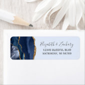 Chic Navy Pale Blue Gold Wedding Return Address ラベル (インサイチュ)