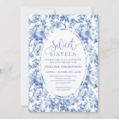 Chic Navy Roses Digital Download Sweet 16 Invite 招待状 (正面)