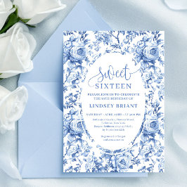 Chic Navy Roses Digital Download Sweet 16 Invite 招待状