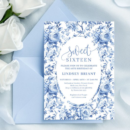 Chic Navy Roses Digital Download Sweet 16 Invite 招待状