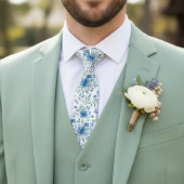 Chic Neck Tie With Blue And Green Floral Art ネクタイ