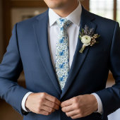 Chic Neck Tie With Blue And Green Floral Art ネクタイ