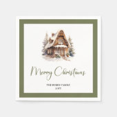 Chic Neutral Christmas House Family Name Napkins スタンダードカクテルナプキン (正面)