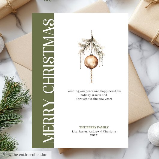 Chic neutral tones Christmas bauble greeting card シーズンカード