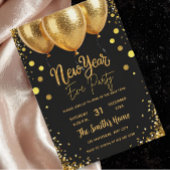 Chic New Year' Eve Party Gold Glitter Black  招待状