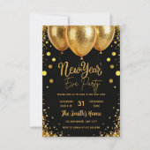 Chic New Year' Eve Party Gold Glitter Black  招待状 (正面)