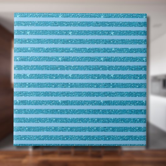 Chic Ocean Blue Glitter Style Horizontal Stripes タイル