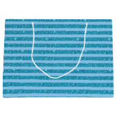 Chic Ocean Blue Glitter Style Horizontal Stripes ラージペーパーバッグ (正面)