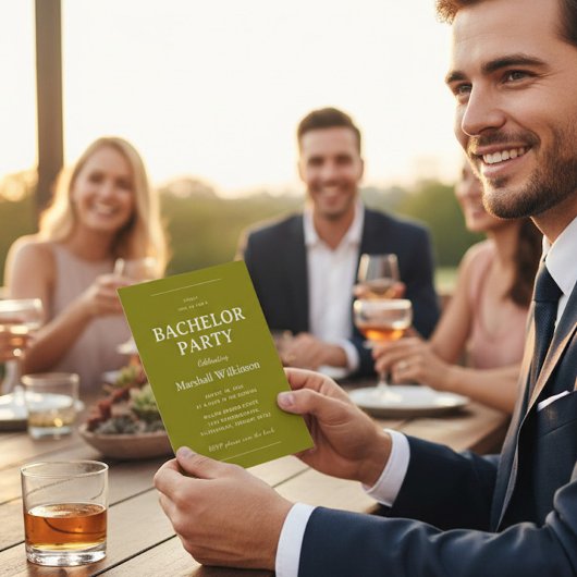 Chic Olive Green Groom's Party Invite QR Code RSVP 招待状