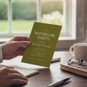 Chic Olive Green Groom's Party Invite QR Code RSVP 招待状