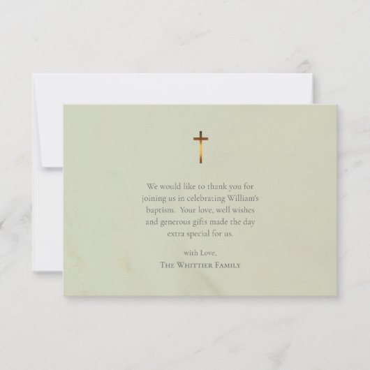 Chic Olive Roman Catholic Baptism サンキューカード (正面)