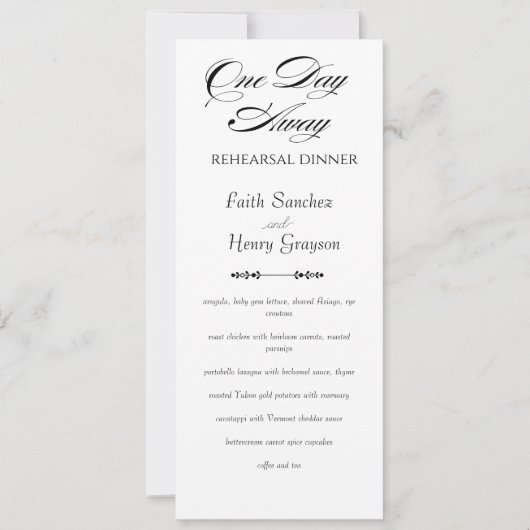 Chic One Day Away Rehearsal Dinner Menu Card 招待状 (正面)