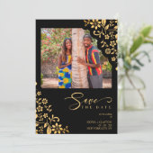 Chic Orange Flourish Ornament Photo Wedding セーブザデート (スタンド正面)
