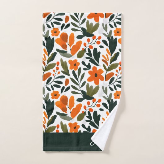 Chic Orange Spring Flowers Botanical Pattern Name  バスタオルセット (ハンドタオル)