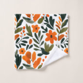 Chic Orange Spring Flowers Botanical Pattern Name  バスタオルセット (ウォッシュタオル)