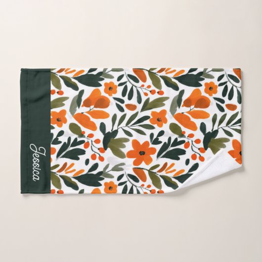 Chic Orange Spring Flowers Botanical Pattern Name  バスタオルセット (ハンドタオル)