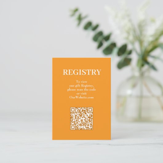 Chic Orange Wedding Registry QR Code エンクロージャーカード (スタンド正面)