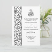Chic Ornate Floral Black & White Islamic Wedding 招待状 (スタンド正面)