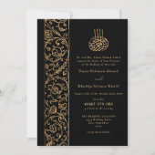 Chic Ornate Floral Gold & Black Islamic Wedding 招待状 (正面)